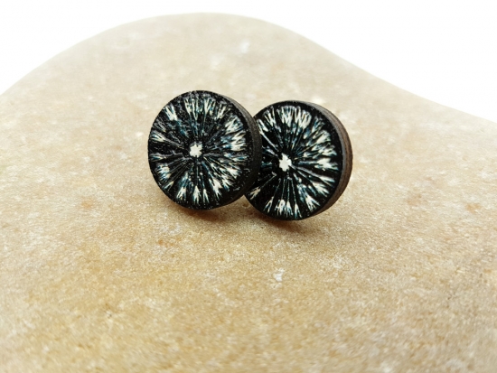 Pusteblume 3D Holz Scheibe Ohrstecker schwarz weiß